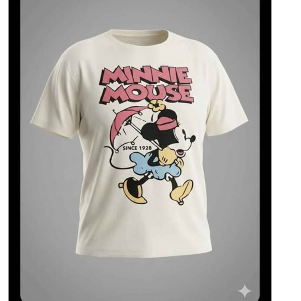 Disney Minnie Mouse Graphic T Shirt Women's Size M Vintage Style Cream Tee